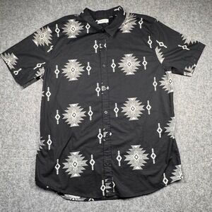 PacSun Mens XL Black Geometric Tribal Print Short Sleeve Button Down Shirt 0281